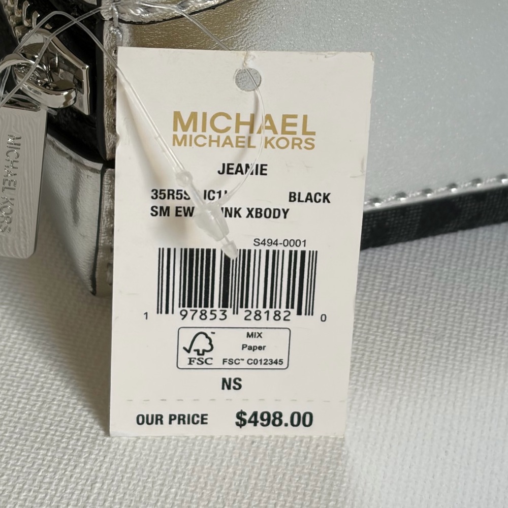 Michael Kors Jeanie Small EW Trunk Crossbody Travel Agency MK Logo Black/Silver - Picture 16 of 16